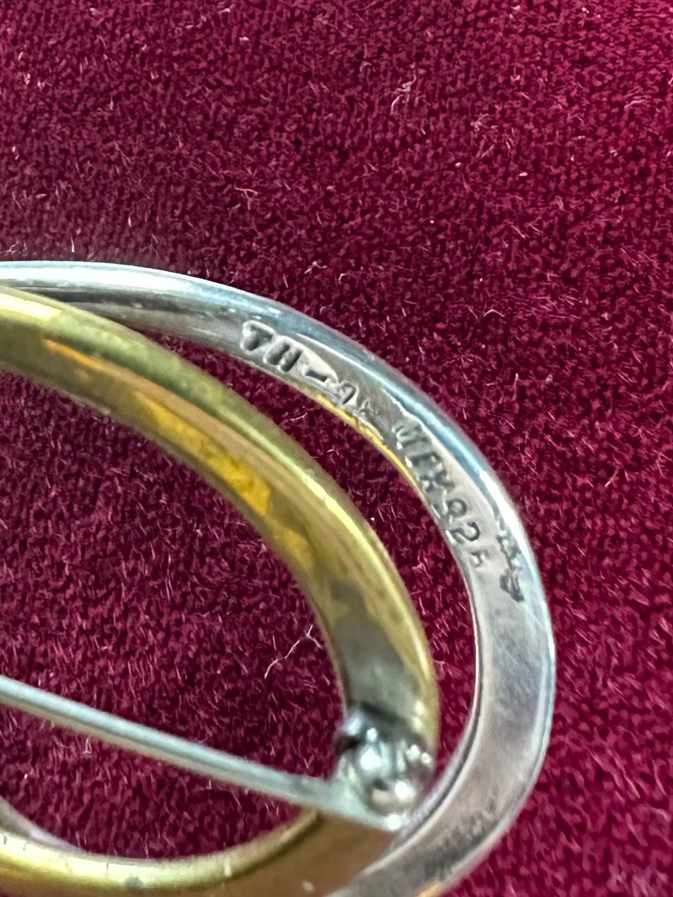 Vintage 1980s Signed TAXCO Mexico TN-72 Sterling Silver Two Tone Modernist Swoop Swirl Brooch
