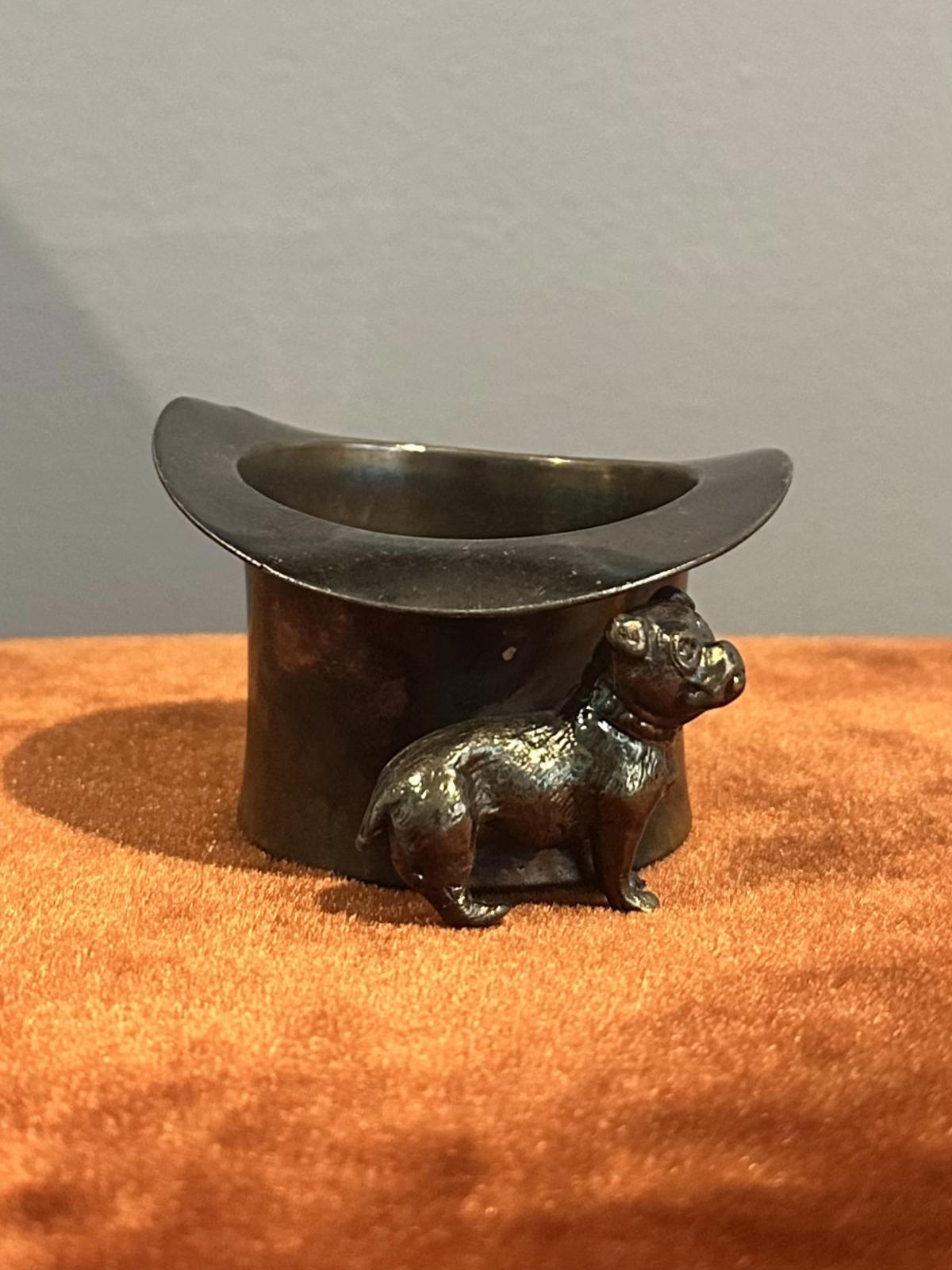 Antique Victorian Pairpoint Mfg Co. Silver Plate Figural Top Hat English Bulldog Toothpick Holder