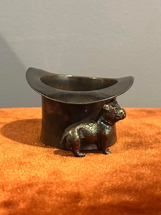 Antique Victorian Pairpoint Mfg Co. Silver Plate Figural Top Hat English Bulldog Toothpick Holder