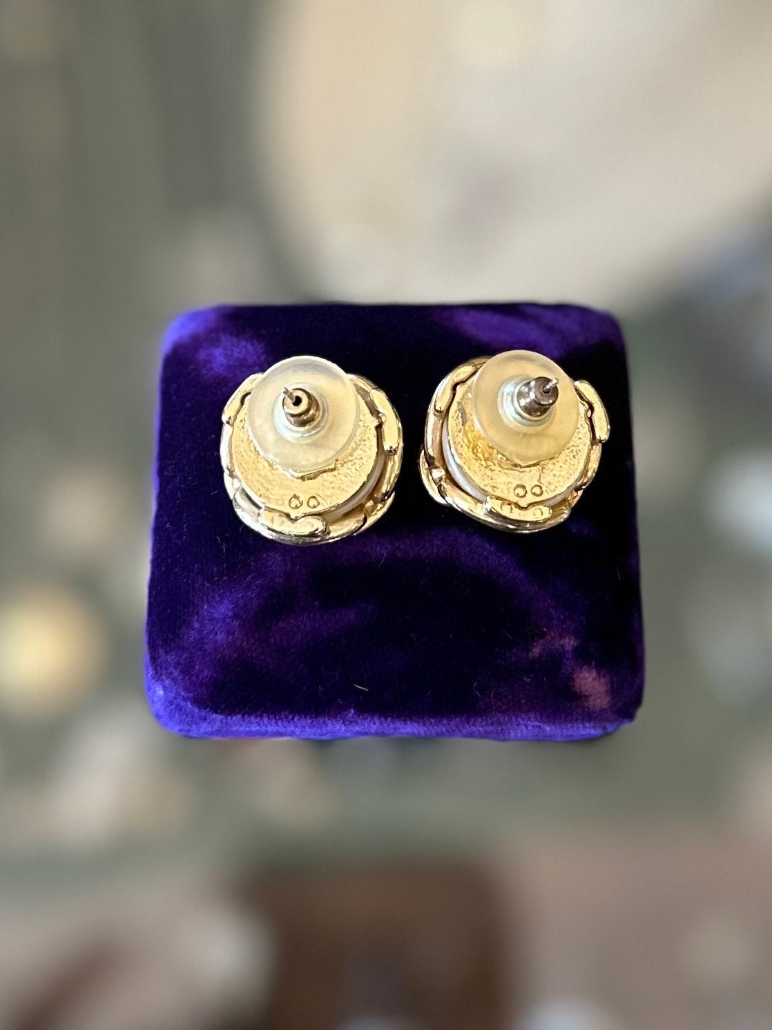 Vintage 1990s Signed Carolee Gold Plated Caged Faux Pearl Stud Earrings