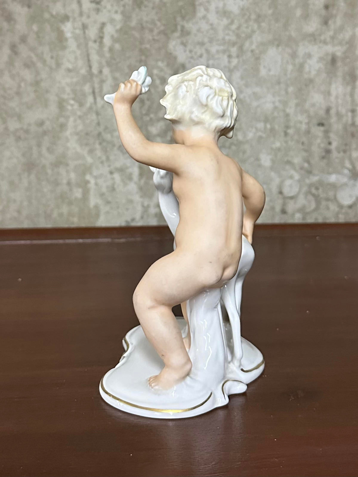 1950s Schau Bach Kunst Germany Porcelain Cherub Boy with Deer Figurine