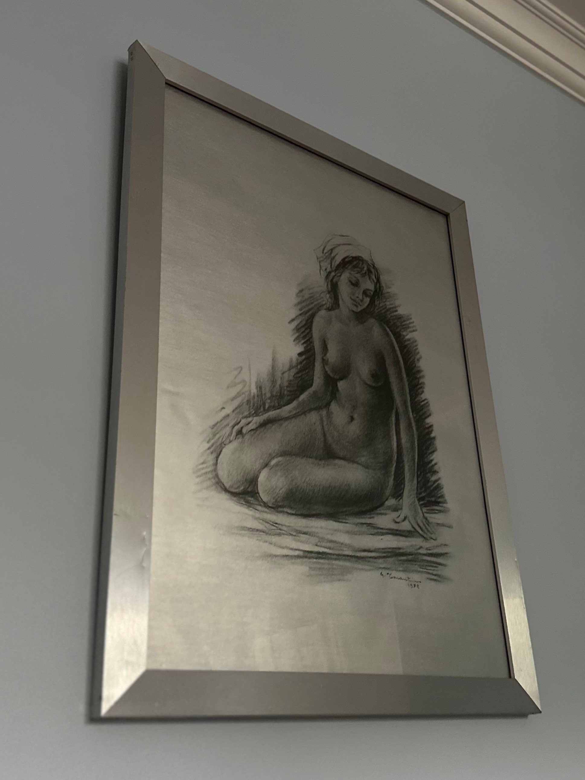 Vintage 1972 Signed & Dated Giuseppe Tarantino Nude Woman Framed 27x20 Large Midcentury