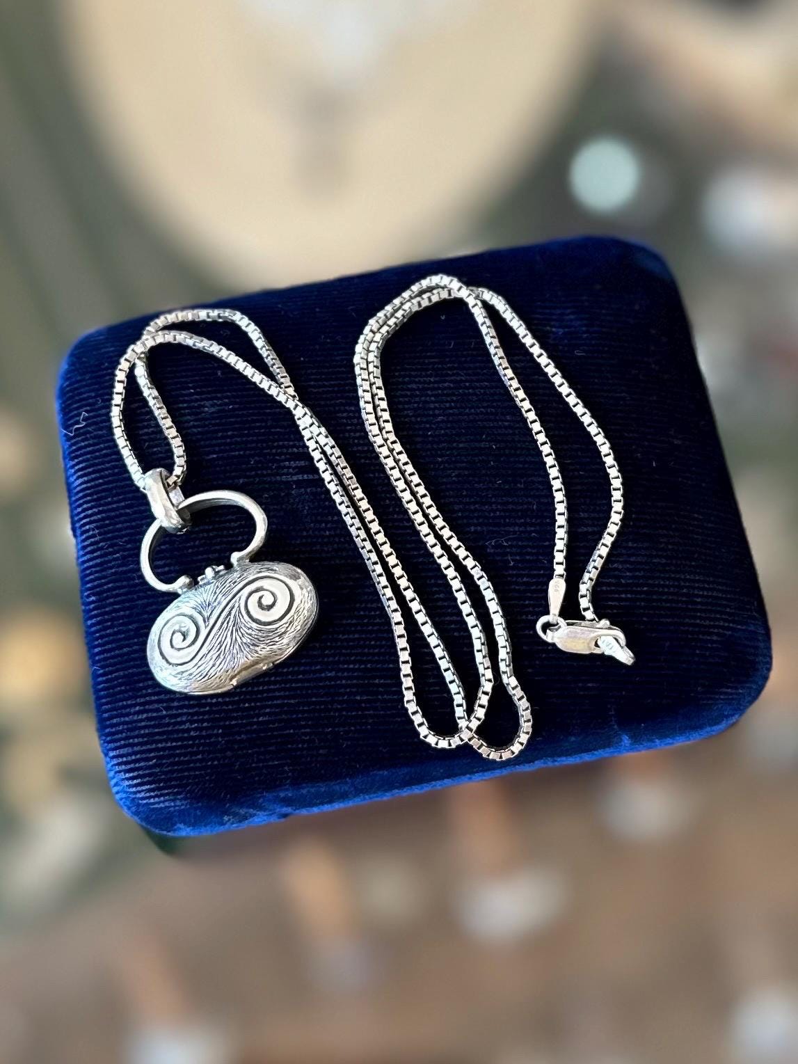 Vintage 925 Sterling Silver & Marcasite Locket Secret Compartment Pendant Necklace Box Chain 20”
