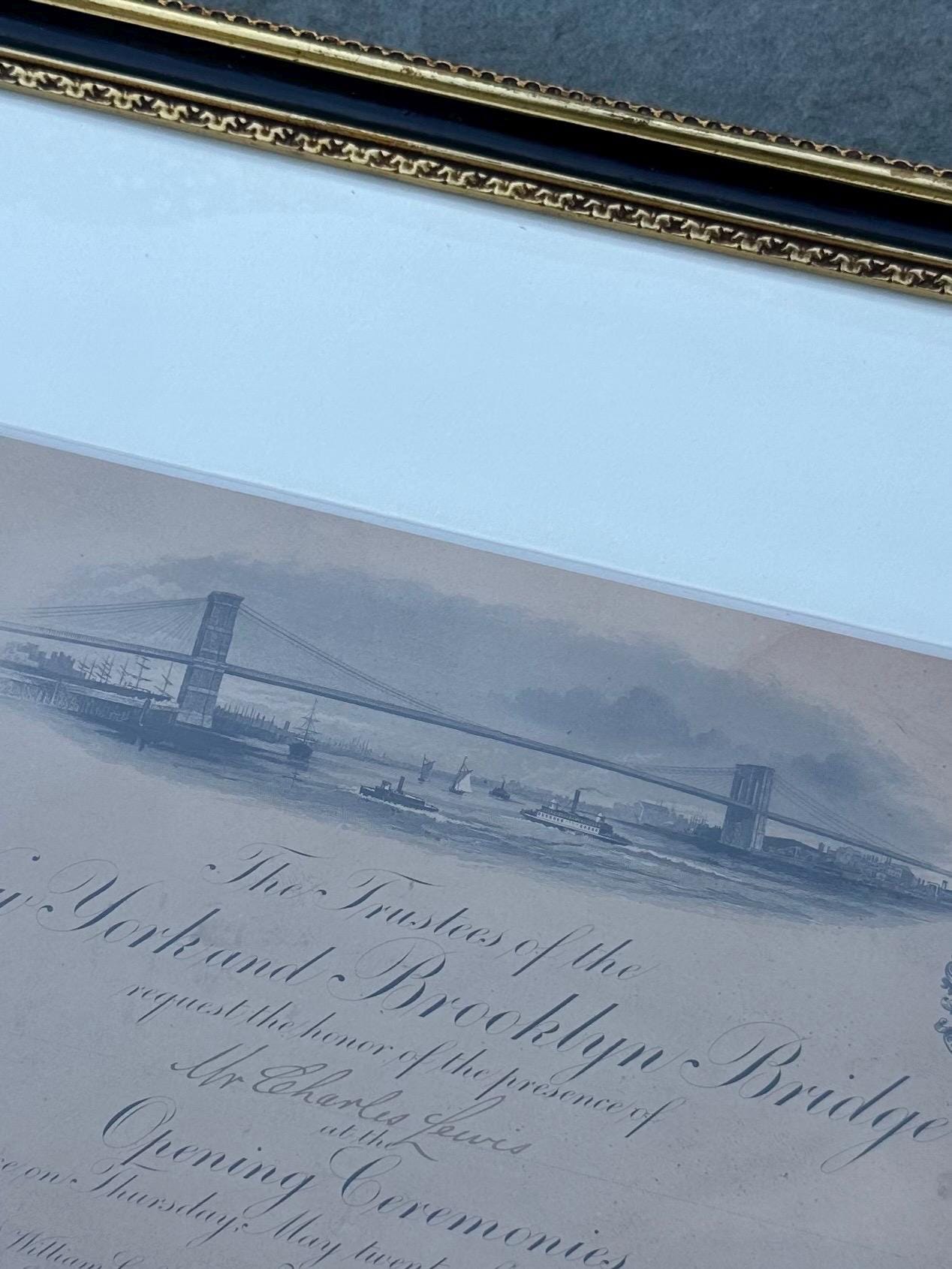 Framed Antique 1883 Original Tiffany & Co. Invitation Opening Ceremonies New York Brooklyn Bridge May 24 1883 Signed 16x12”