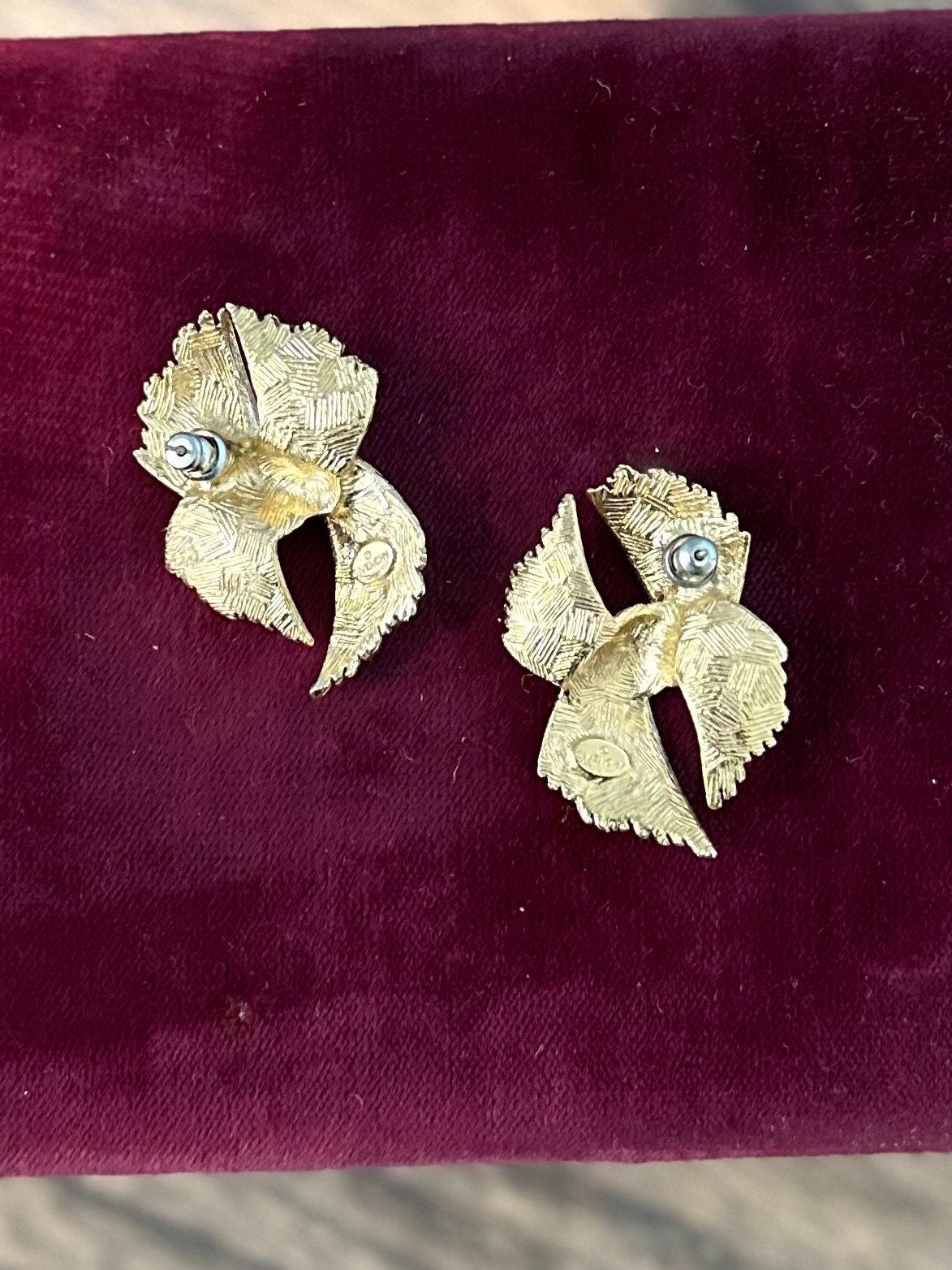 Vintage Modern 1980s 1990s Givenchy Paris New York Signed Gold Tone Textured Abstract Pierced Earrings Statement