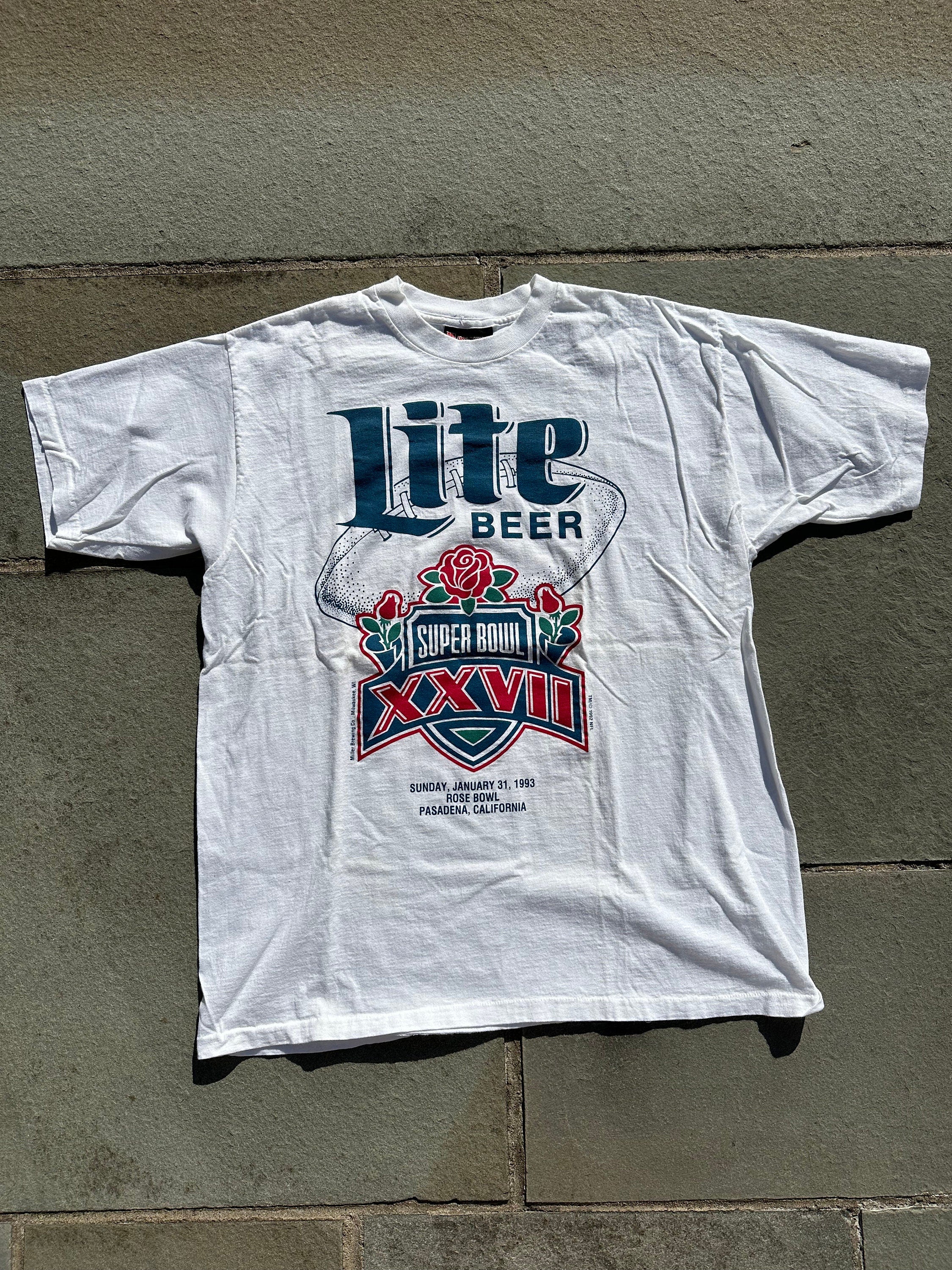 Vintage 1993 Super Bowl XXVII Rose Bowl Miller Lite Single Stitch White T-Shirt Tee Holoubek Brand 100% Cotton