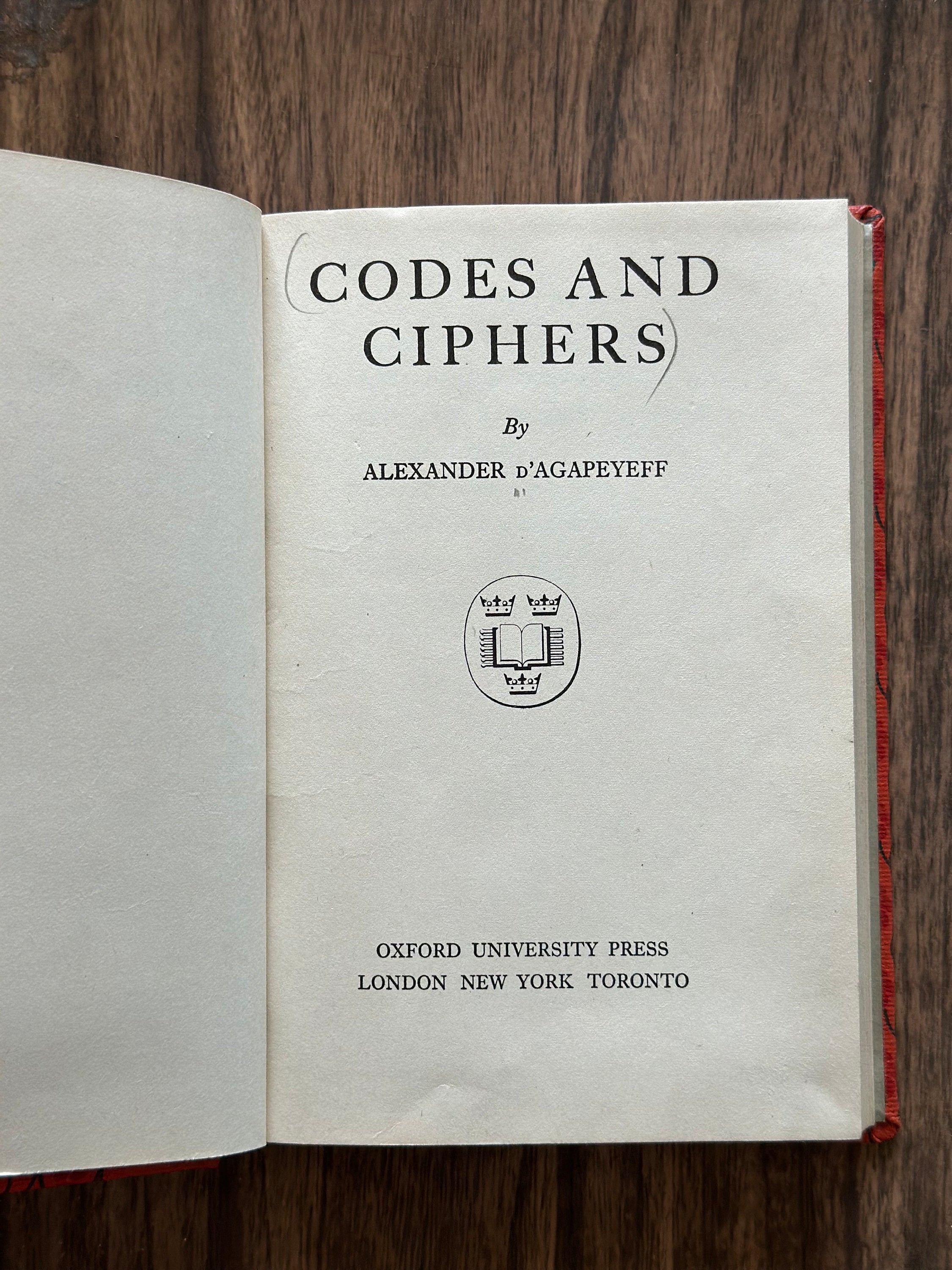 RARE Vintage 1939 1949 First Edition? Codes and Ciphers by Alexander D'Agapeyeff Cryptography Hardcover Book