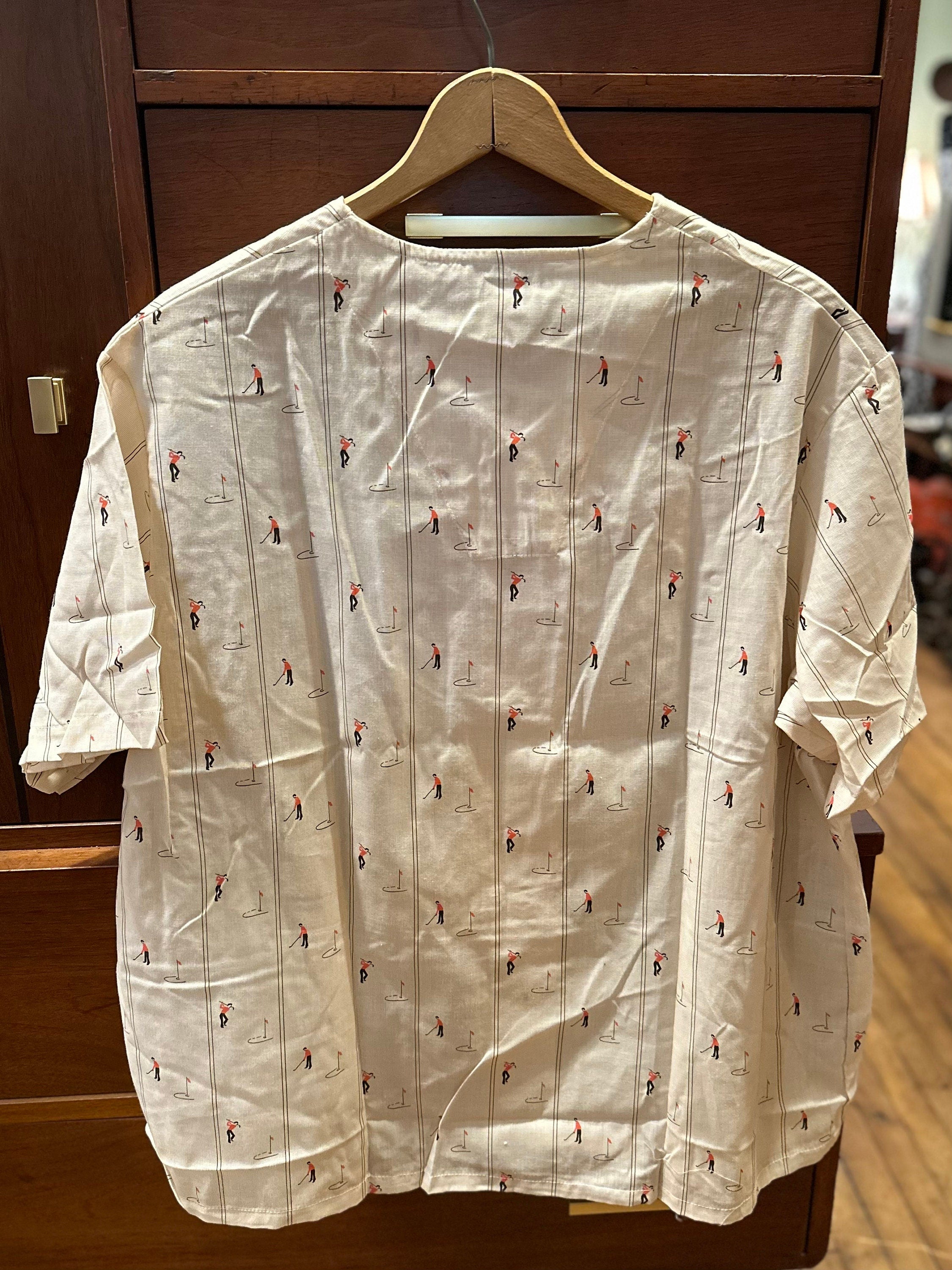 Vintage 1970s Sears The Men's Store Perma-Prest Permanent Press Golf Sleep Pajama Casual Button Up Shirt Size XL