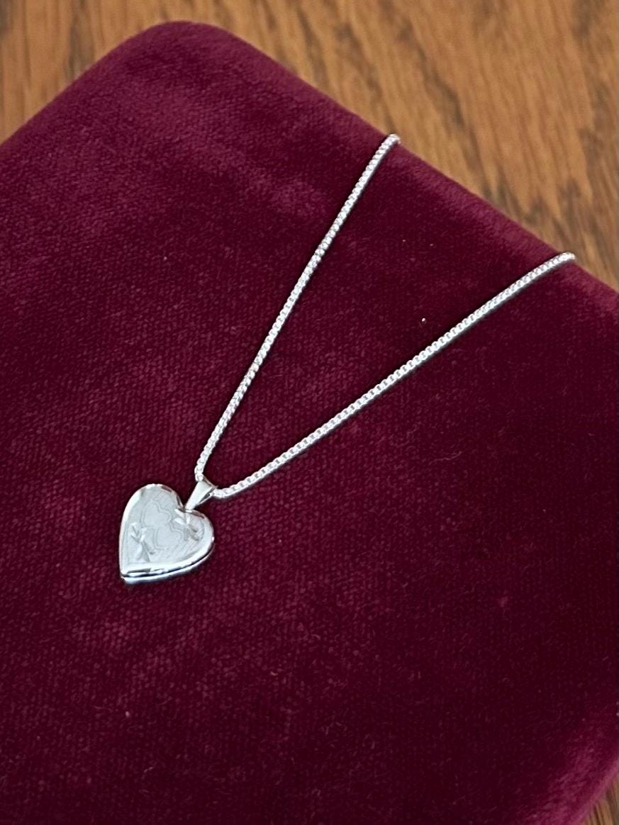 Vintage PPC Sterling Silver Etched Heart Locket Pendant Necklace Dainty 18.25" Princess Pride Creations