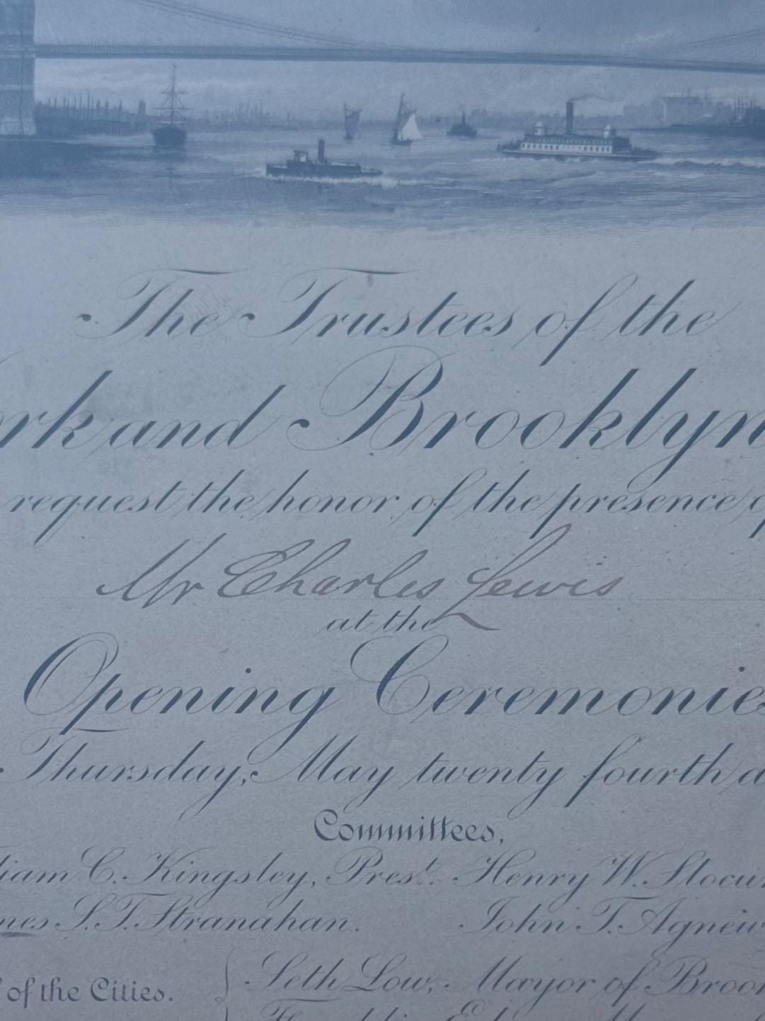 Framed Antique 1883 Original Tiffany & Co. Invitation Opening Ceremonies New York Brooklyn Bridge May 24 1883 Signed 16x12”