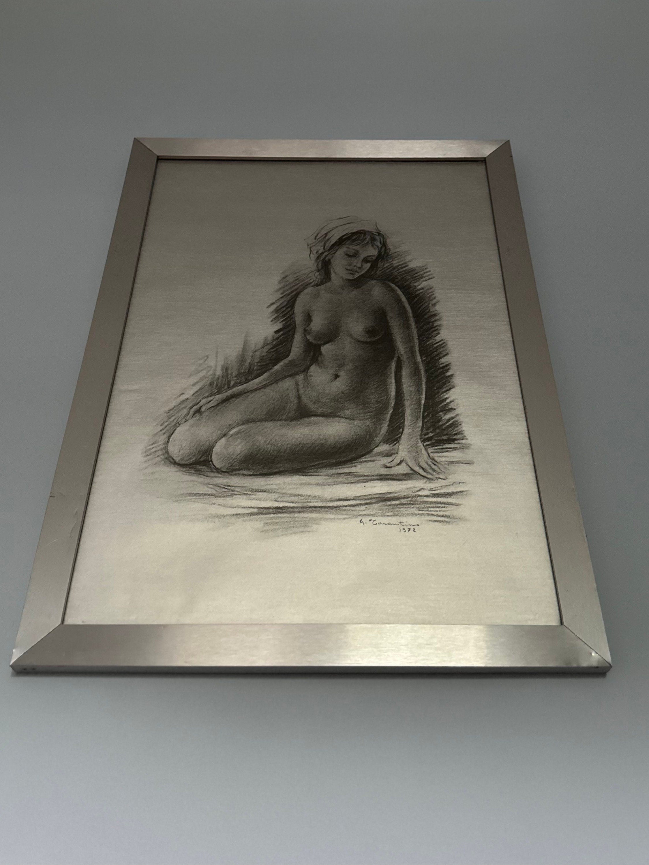 Vintage 1972 Signed & Dated Giuseppe Tarantino Nude Woman Framed 27x20 Large Midcentury