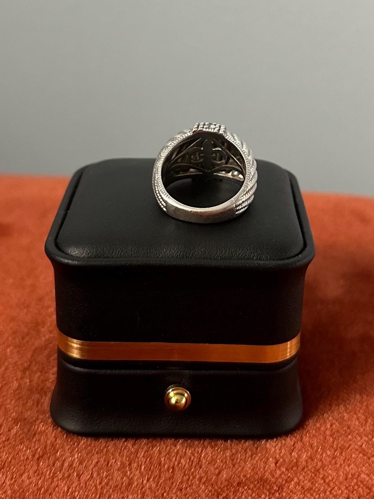JUDITH RIPKA Sterling Silver Domed Swirl Cubic Zirconia Statement Ring Signed US Size 8