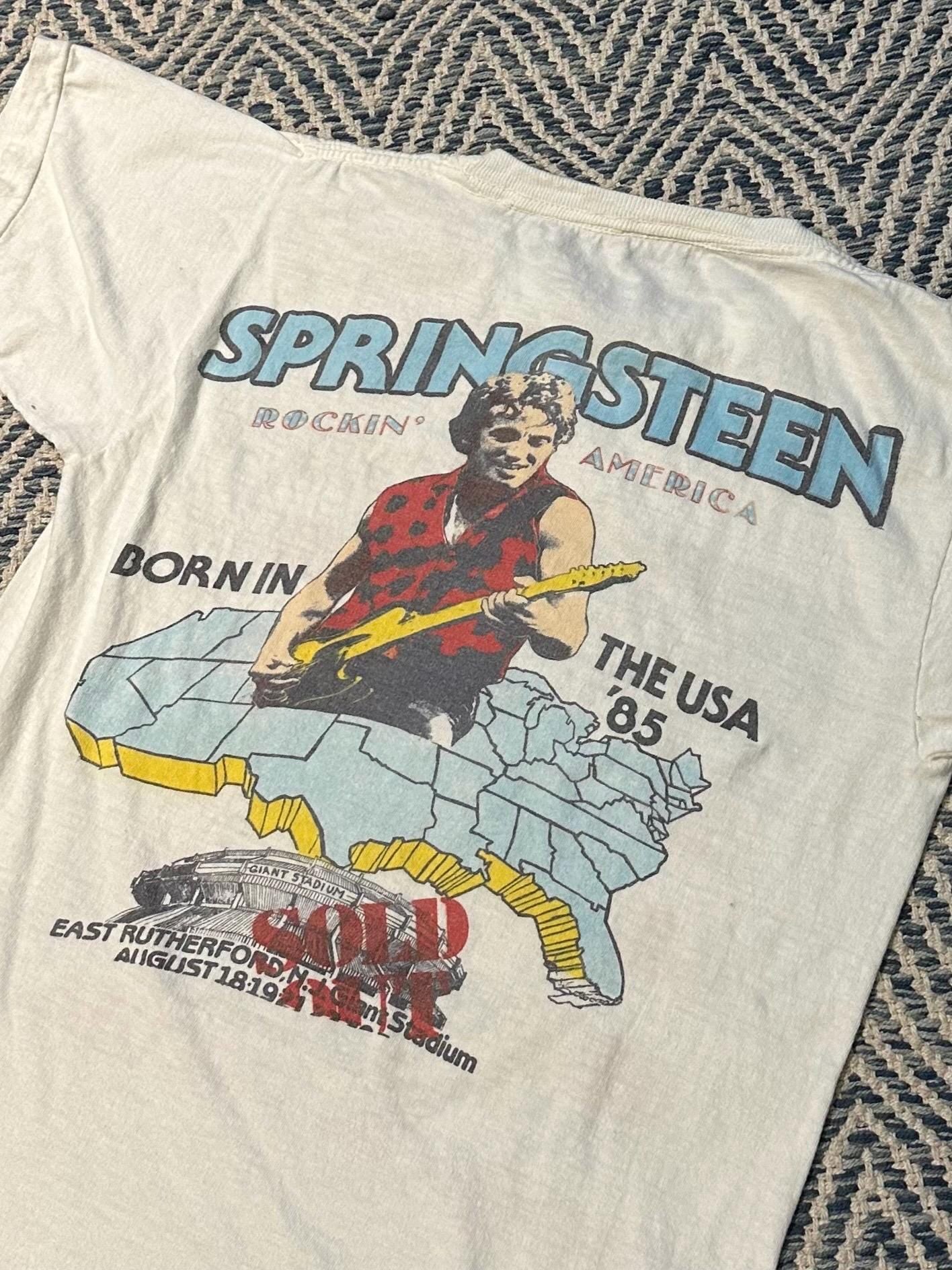 Vintage Original 1980s 1985 Bruce Springsteen Born in the USA Rockin America East Rutherford NJ Giant Stadium Tour Tee Misprint