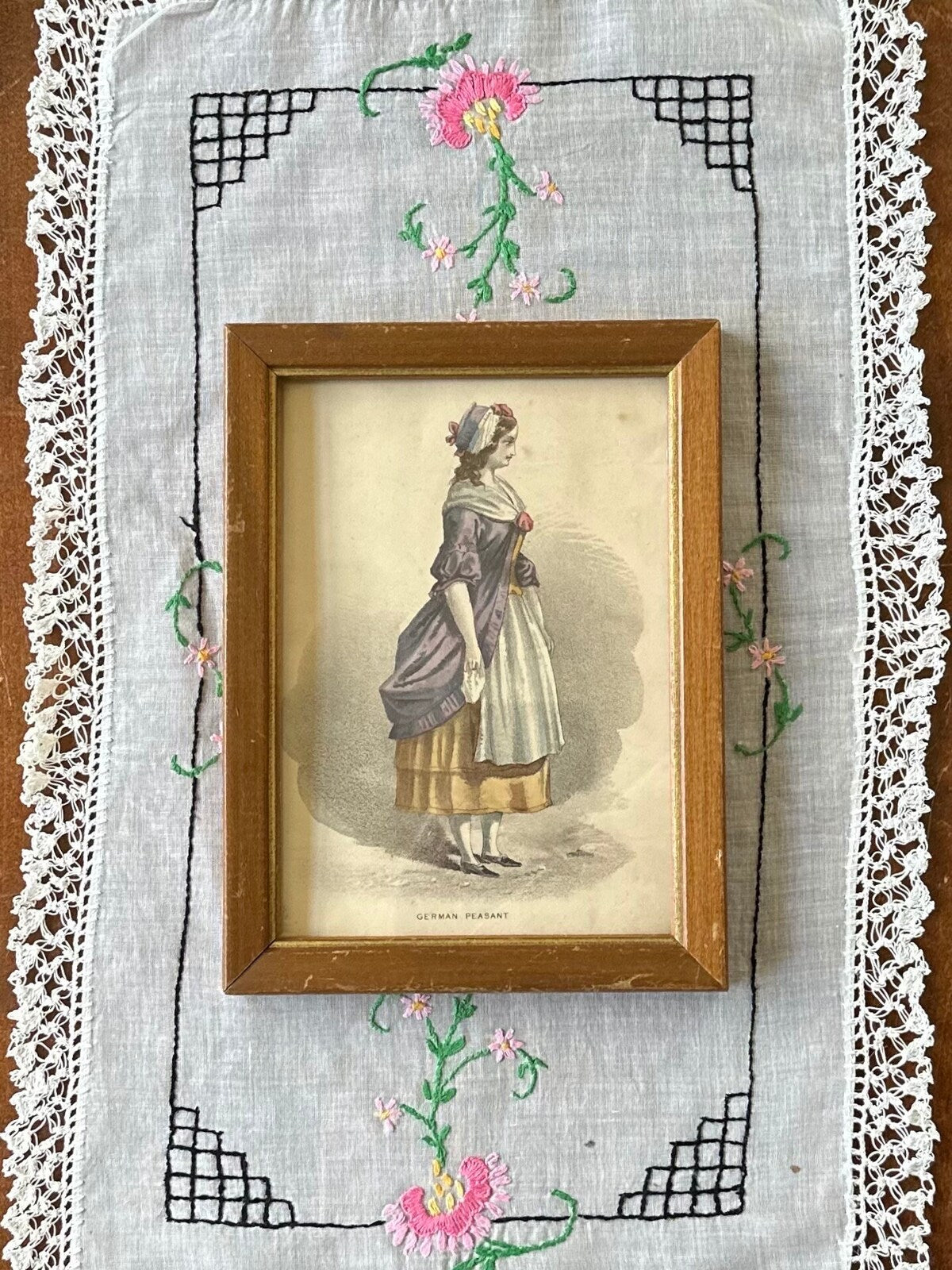 Antique 19th Century Period Fashion Print of German Peasant Girl or Woman 6x8