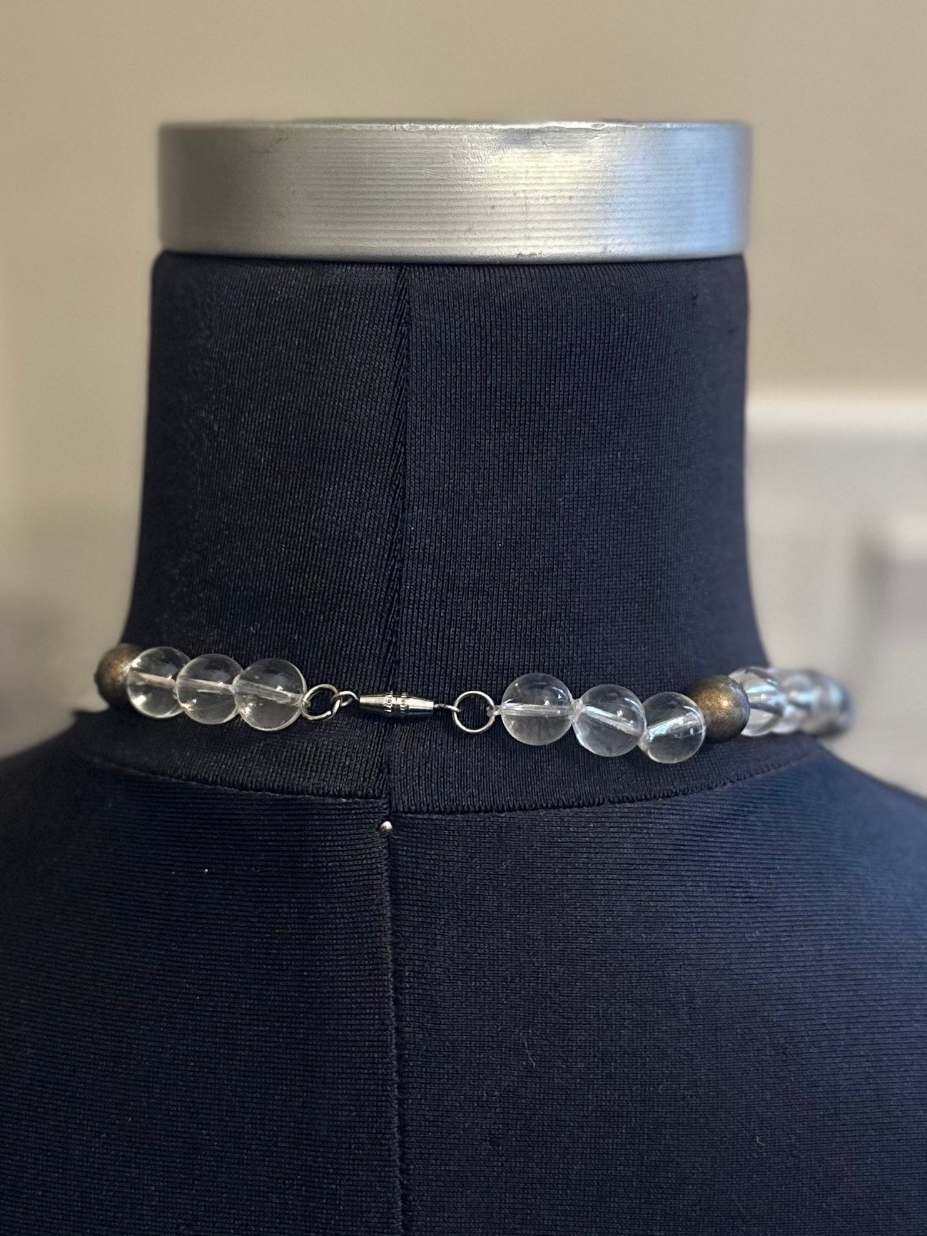 Rare Vintage 1950s Geometric Daggers & Clear Lucite Silver Tone Graduated Beaded Collar Necklace | Avant Garde Couture Statement Jewelry
