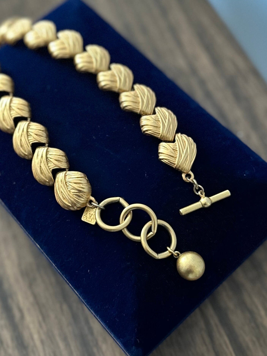 Vintage 1980s 1990s Signed Lion Anne Klein Chunky Matte Finish Gold Tone Necklace Toggle Closure