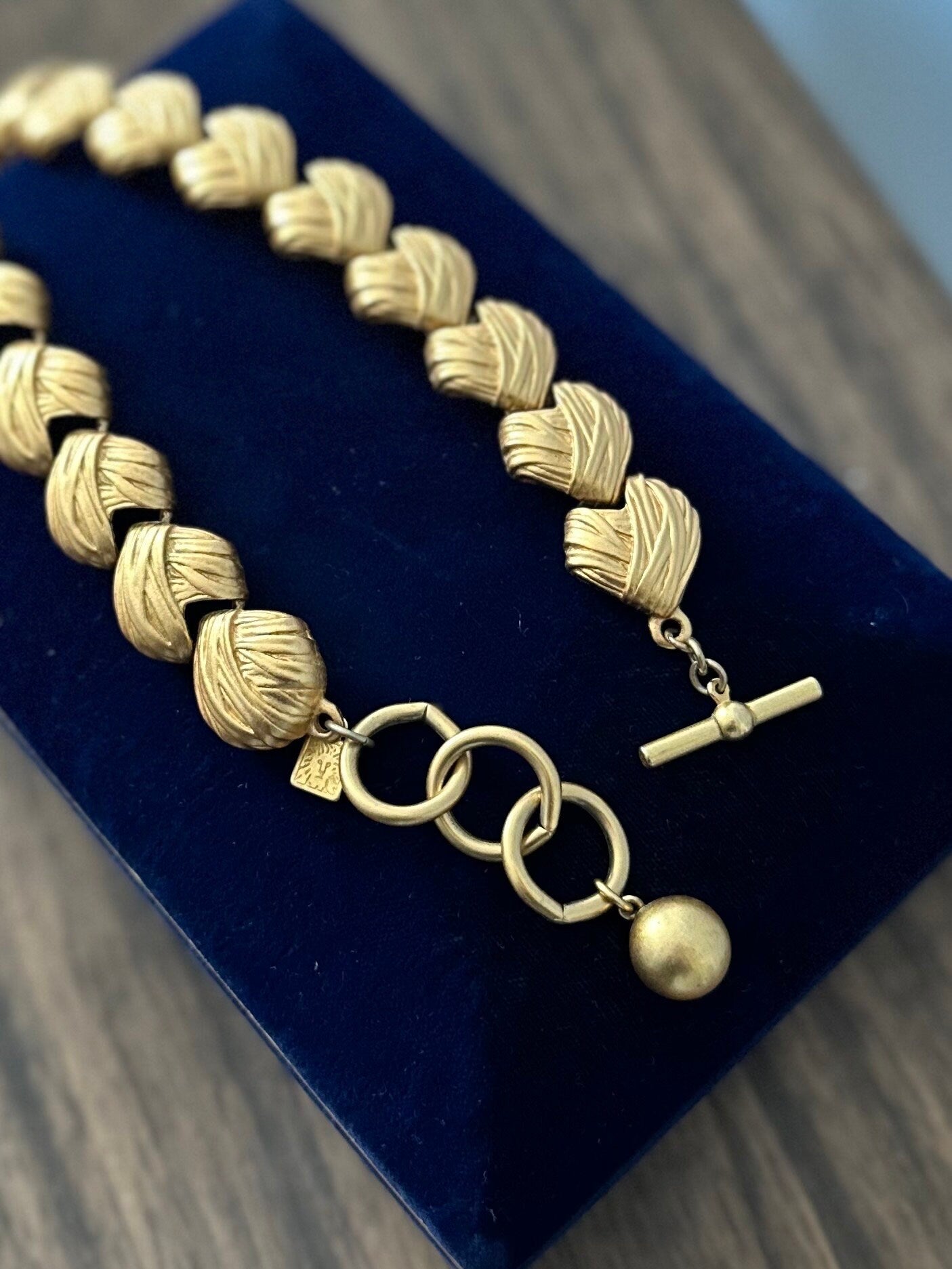 Vintage 1980s 1990s Signed Lion Anne Klein Chunky Matte Finish Gold Tone Necklace Toggle Closure