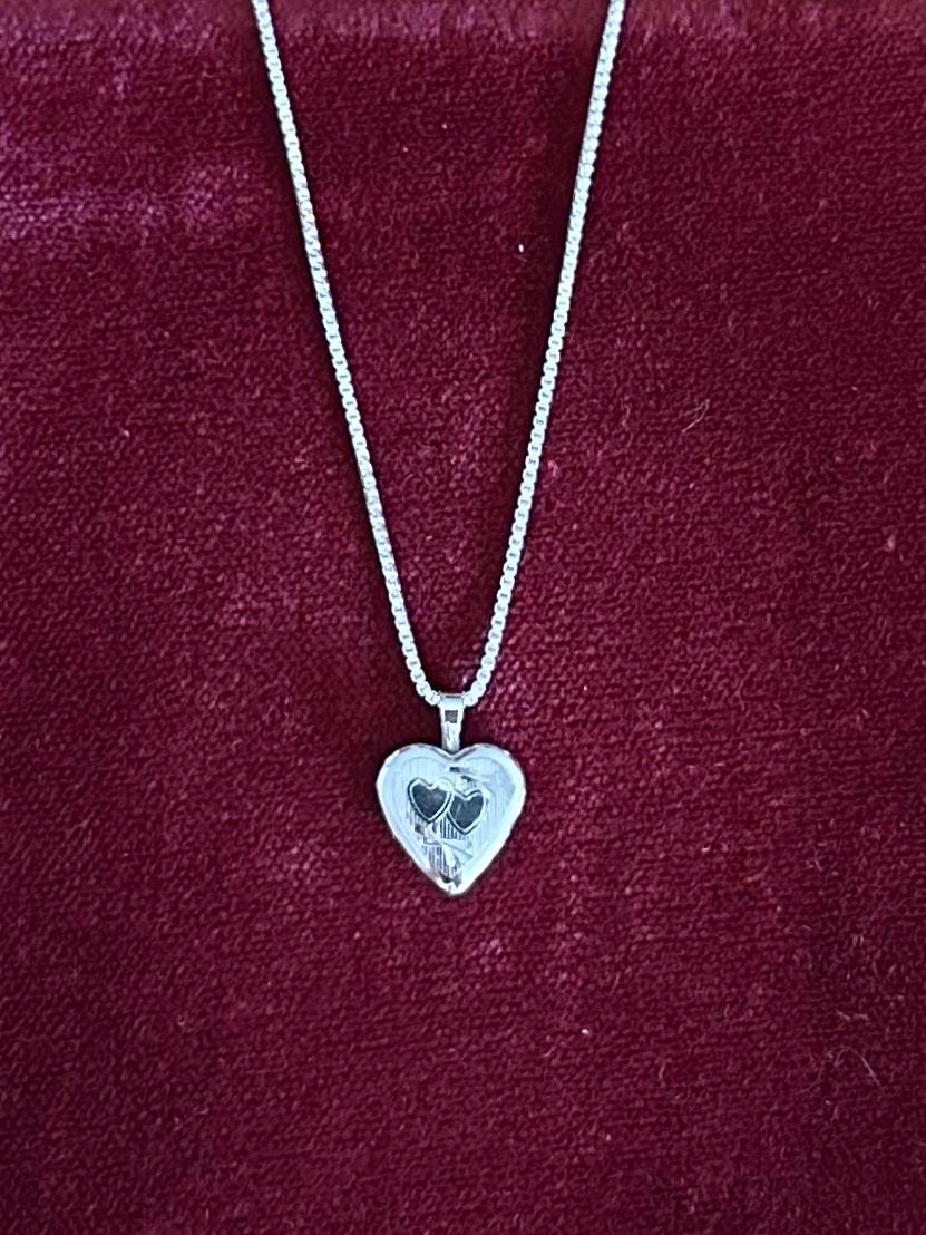 Vintage PPC Sterling Silver Etched Heart Locket Pendant Necklace Dainty 18.25" Princess Pride Creations